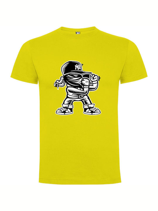 Monochrome Hip Hop Illustration T-shirt Yellow Cotton