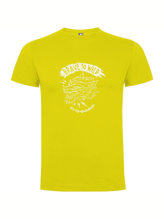 Dire Dragon's Brave Sketch T-shirt Yellow Cotton