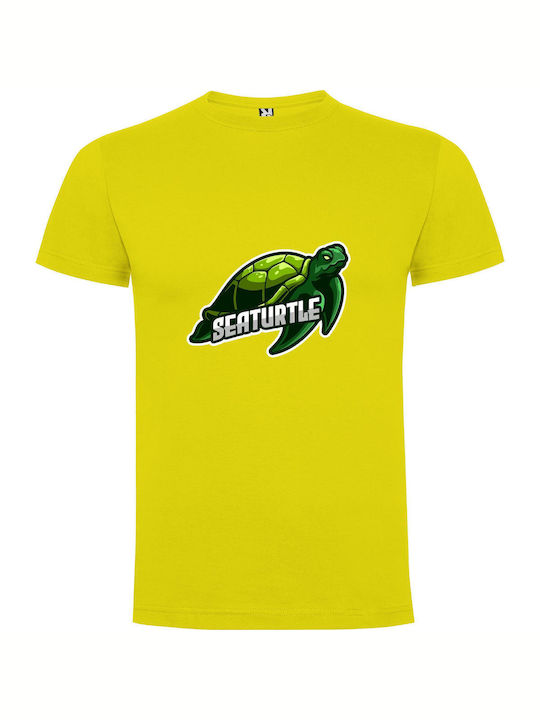 Enchanturtle: Cartoon Logo Leap T-shirt Yellow Cotton