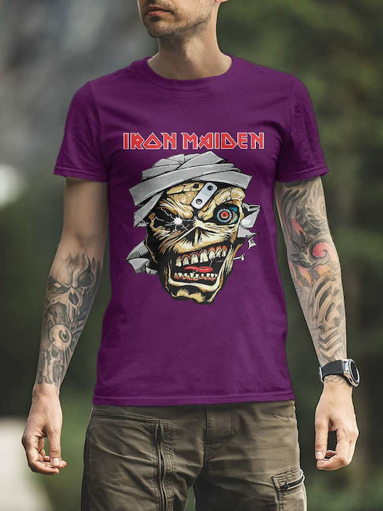 Poster T-shirt Iron Maiden Μωβ Βαμβακερό