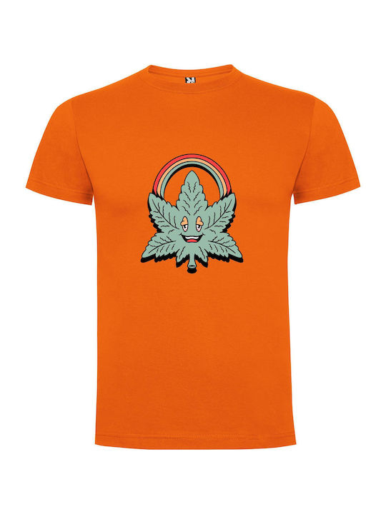 Rainbow Ganja Art T-shirt Orange Cotton