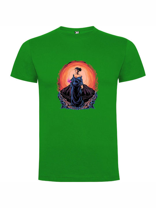 Enigmatic Blue Sorceress T-shirt Πράσινο Βαμβακερό