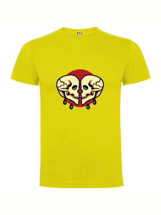 Sacred Morphing Skulls T-shirt Yellow Cotton