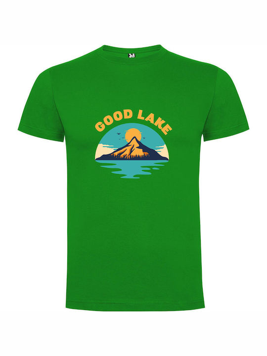 Serene Mountain Waters T-shirt Green Cotton