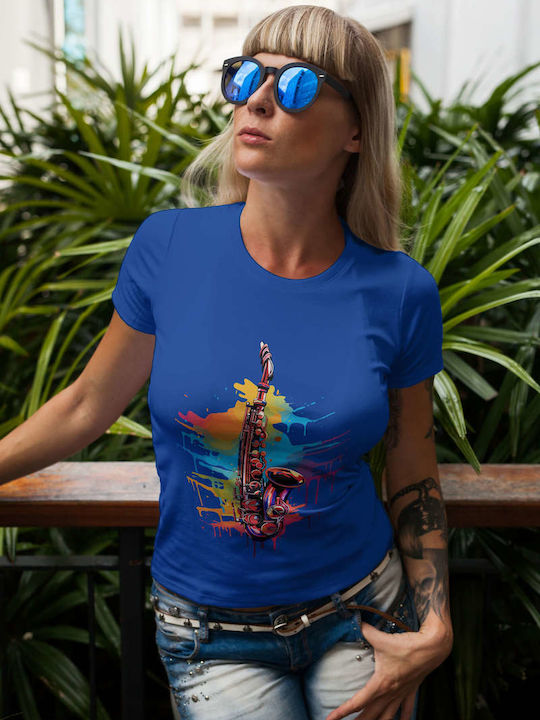 Colorful Saxophone Art T-shirt Κίτρινο Βαμβακερό