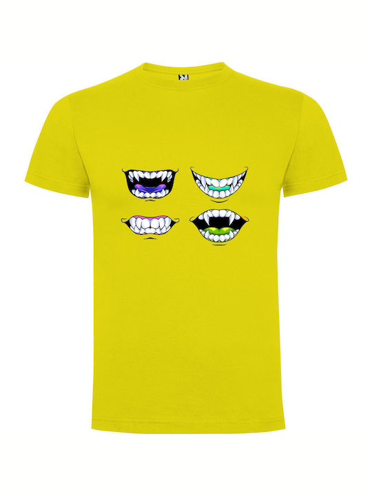 Toothy Cartoon Collection T-shirt Yellow Cotton