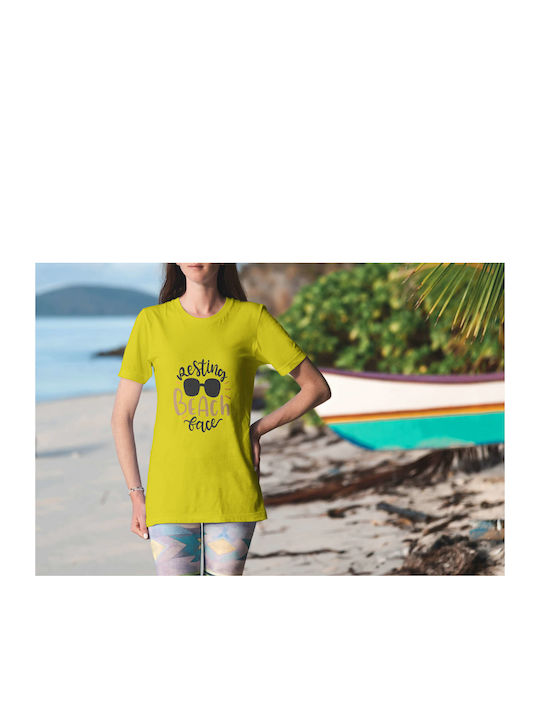 Resting Beach Face T-shirt Κίτρινο Βαμβακερό