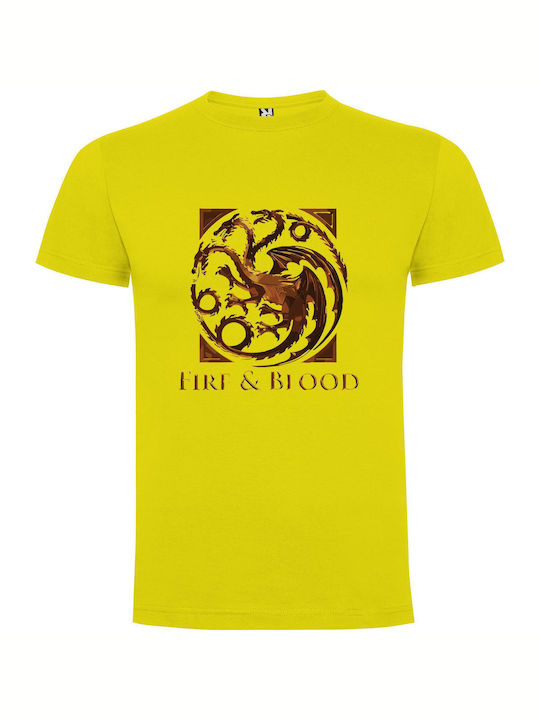 Flaming Thrones Of Fire T-shirt Yellow Cotton