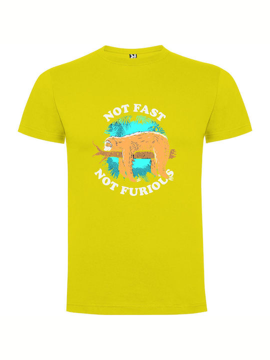 Slothful, Furious, Furless Speed T-shirt Yellow Cotton