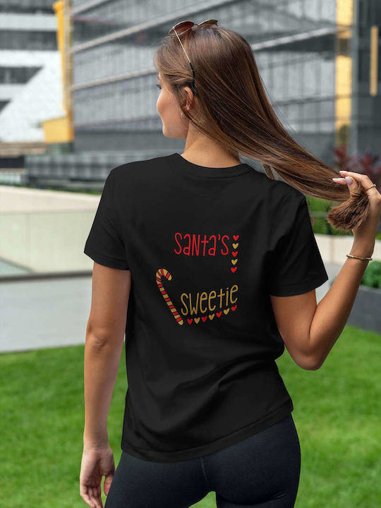 Santa's Little Sweetie T-shirt Μαύρο Βαμβακερό