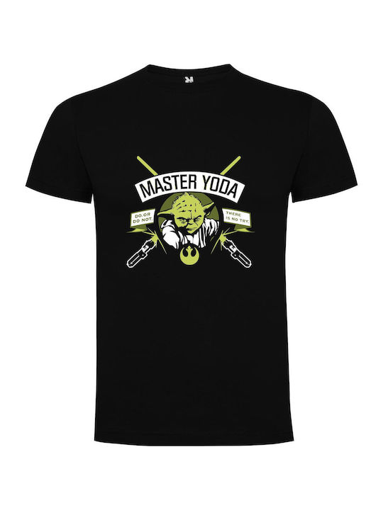 Fearless Wisdom: Master Yoda T-shirt Μαύρο Βαμβακερό