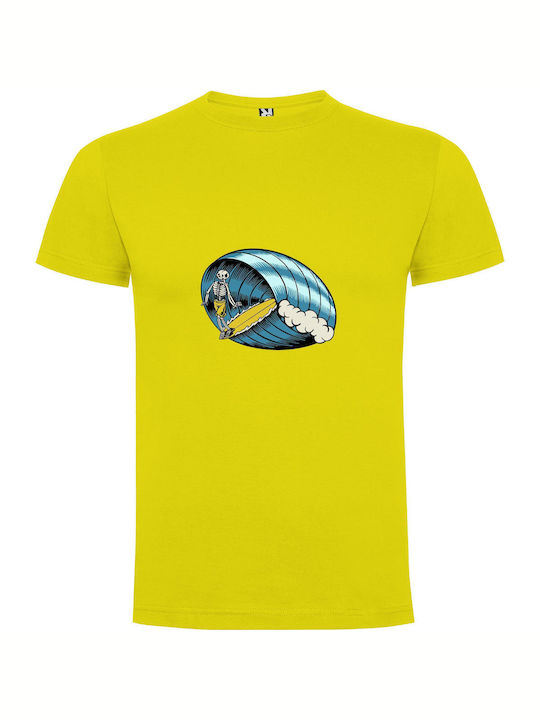 Skull Surfer's Adventure T-shirt Yellow Cotton