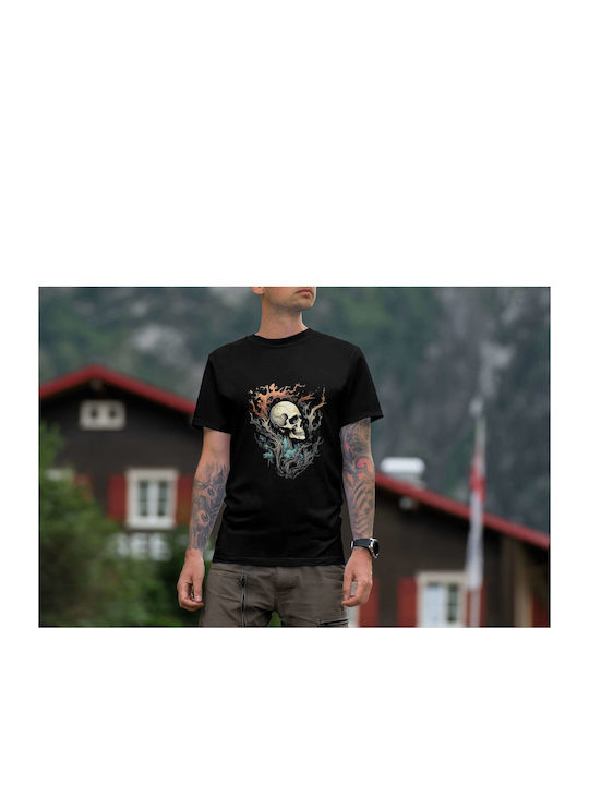 Mystical Skull In Nature Tricou Negru Bumbac