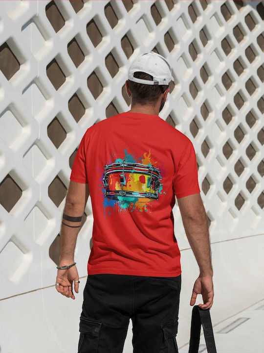 Colorful Drum Splash T-shirt Red Cotton