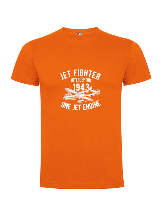 Futuristic Fighter Flyer T-shirt Orange Cotton