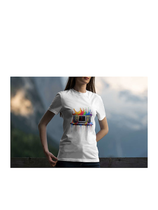 Colorful Technology Explosion T-shirt White Cotton