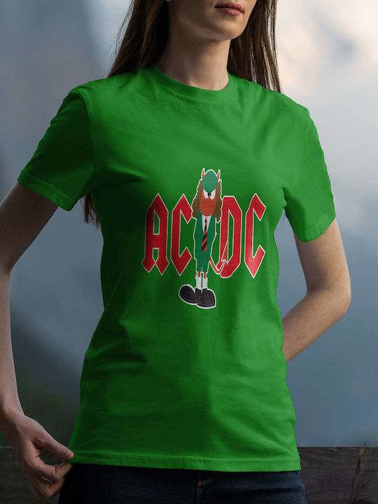 Cartoon Devil T-shirt AC/DC Green Cotton