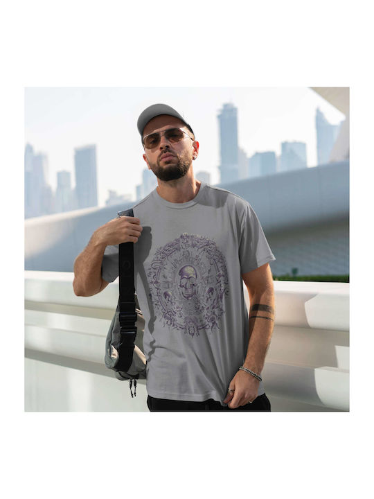 Intricate Skull Design T-shirt Gray Cotton