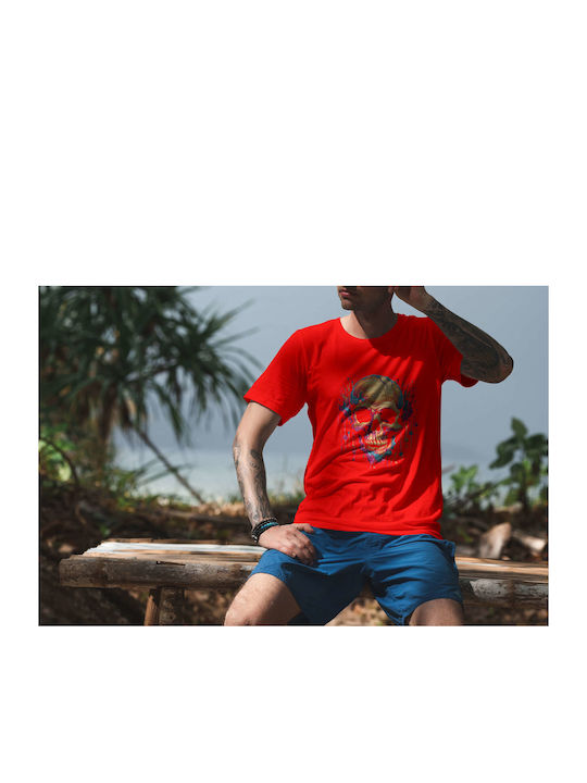 Vibrant Skull T-shirt Red Cotton