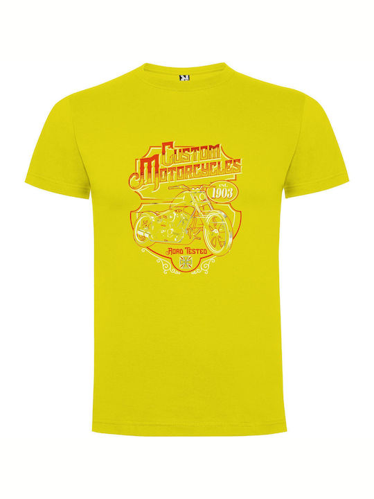 Custom Moto Artwork Extravaganza T-shirt Yellow Cotton