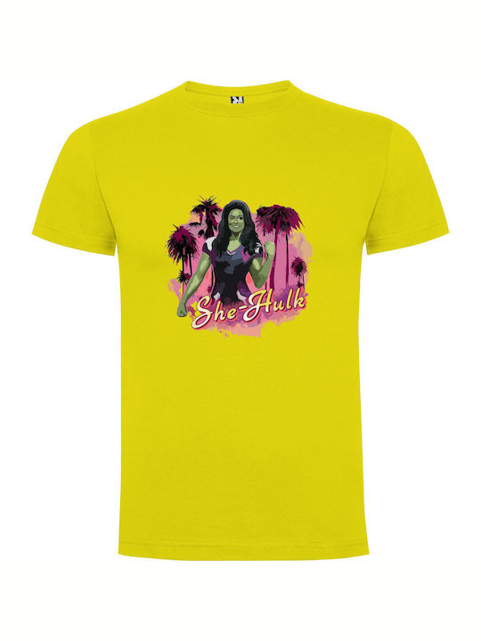 Fierce Female Hulk Portraits T-shirt Yellow Cotton