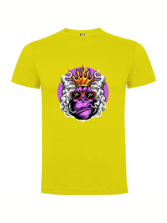 Stylish Deity Monkey King T-shirt Yellow Cotton