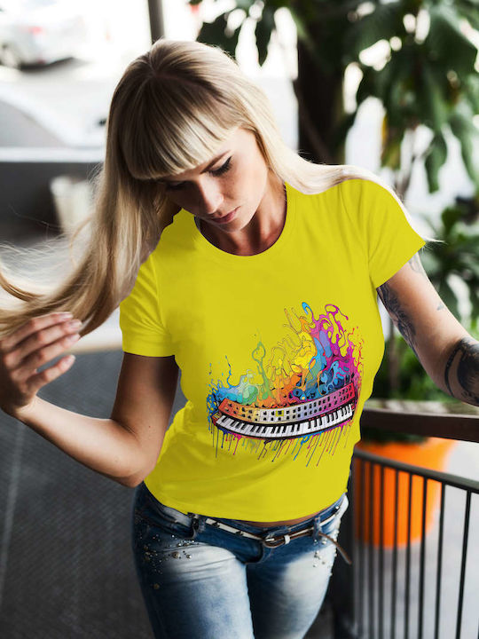 Colorful Synthesizer Explosion T-shirt Yellow Cotton