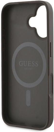 Guess Printed Stripes MagSafe Umschlag Rückseite Synthetisches Leder / Kunststoff Braun (iPhone 16 Plus)