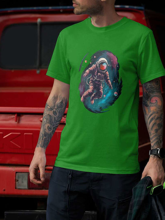 Astronaut In Space T-shirt Green Cotton