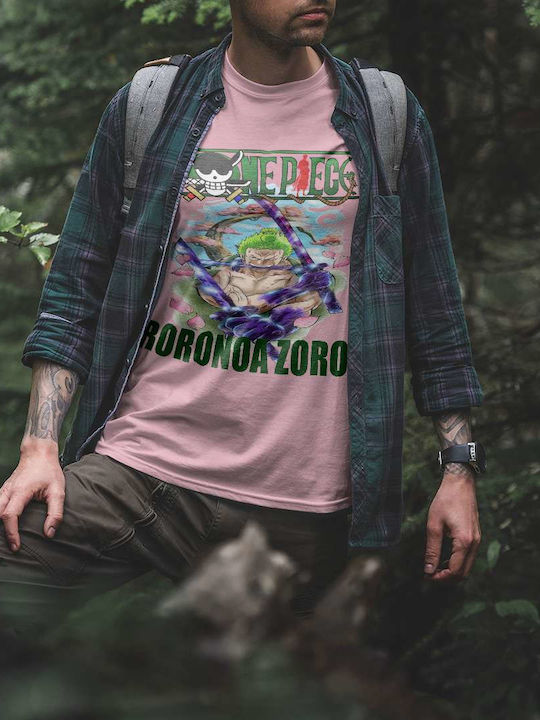 Zoro T-shirt One Piece Ροζ Βαμβακερό