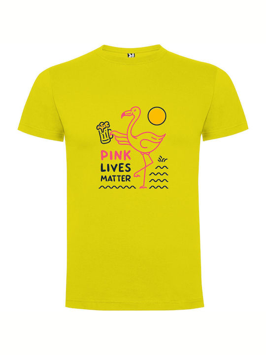 Pink Flamingo's Power Party T-shirt Yellow Cotton