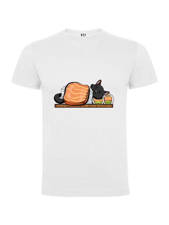 Sushi Bliss: Feline Edition T-shirt White Cotton