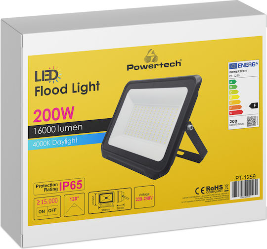 Powertech Waterproof LED Floodlight 200W Natural White 4000K IP65