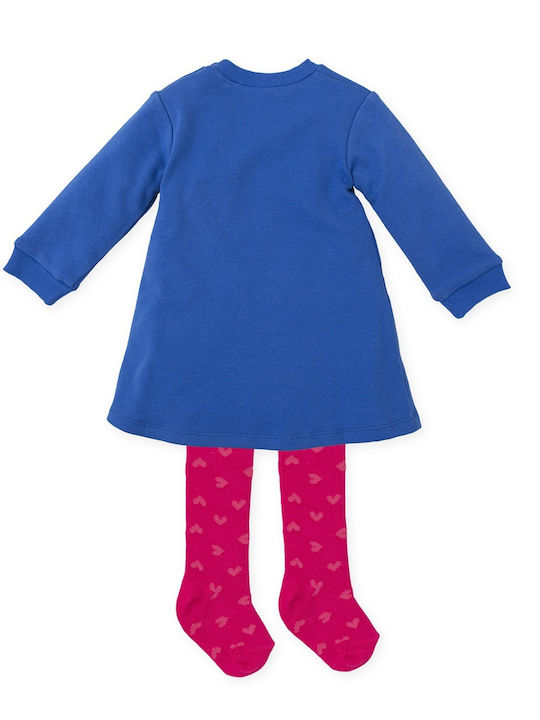 Agatha Ruiz De La Prada Kids Dress Set with Tights Long Sleeve Blue