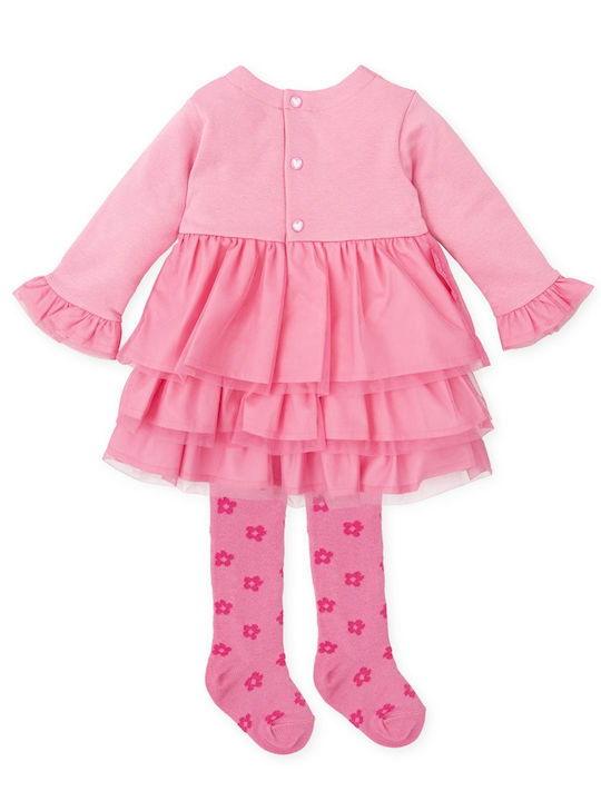 Agatha Ruiz De La Prada Kids Dress Set with Tights Long Sleeve Pink