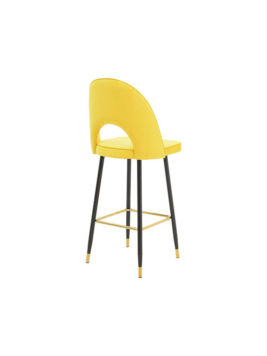 Stool Bar with Backrest Upholstered with Velvet Casenio Yellow 48x50x117cm