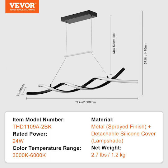 Vevor Adjustable Pendant Light White 150cm