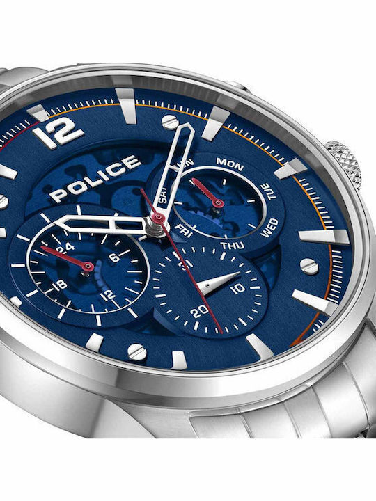Police Driver Ii Ανδρικό Ρολόι 43mm Μπαταρίας με Ασημί Μεταλλικό Μπρασελέ
