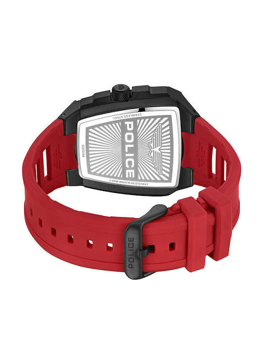 Police Men's Watch Battery with Red Rubber Strap