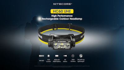 NiteCore Wiederaufladbar Stirnlampe LED mit maximaler Helligkeit 1600lm Hc60 HC60UHE