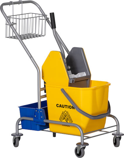 Homcom Cleaning Cart Wringer Bucket 25L Plastic PP Metal Shelf 72x49.5x95 cm Blue Yellow