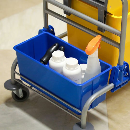 Homcom Cleaning Cart Wringer Bucket 25L Plastic PP Metal Shelf 72x49.5x95 cm Blue Yellow