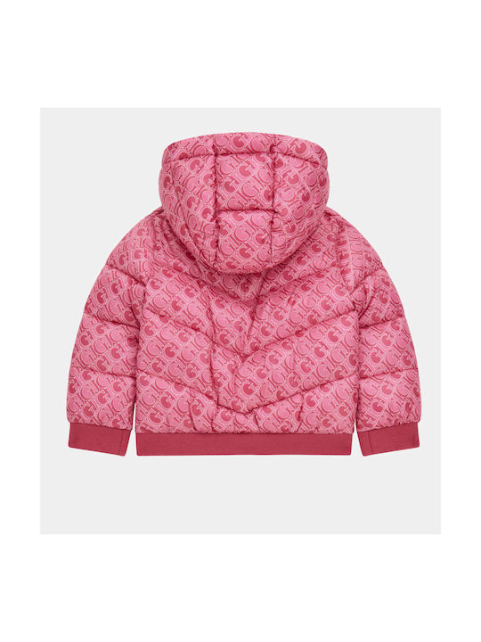 Guess Jachetă casual pentru copii cu glugă Fuchsia