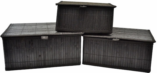 Ankor Wooden Storage Box with Lid Bamboo Wood Lid in Black Colour Dimensions 32x25x15cm