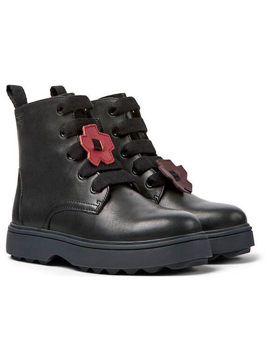 Camper Twins Kids Leather Boots with Lace Black