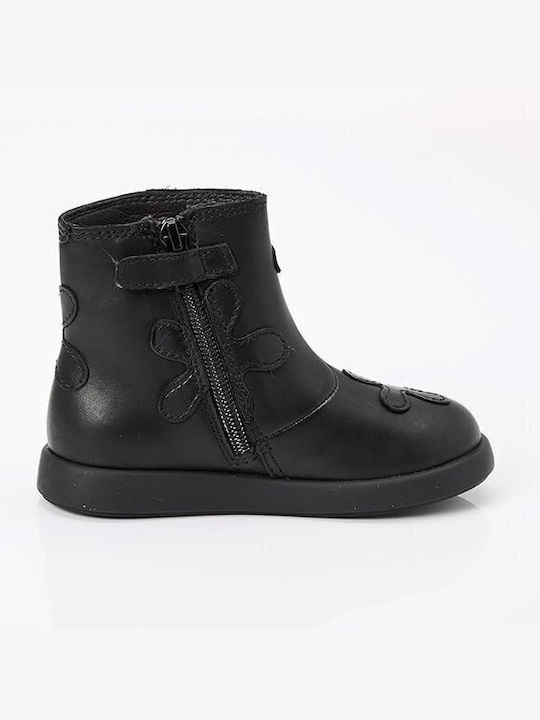 Twins Leather Kids Boots with Zipper Black