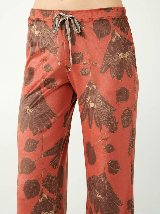 Vamp Women's Velvet Trousers Floral Red Nova