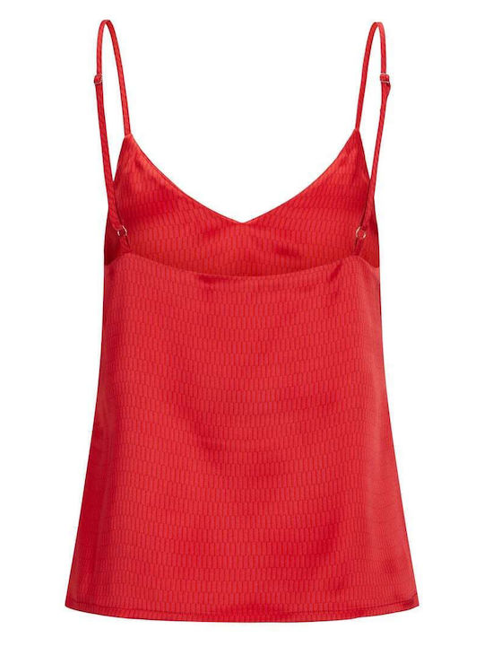 Jack & Jones Women's Blouse Satin with Straps & V Neckline Red, Bright Rose