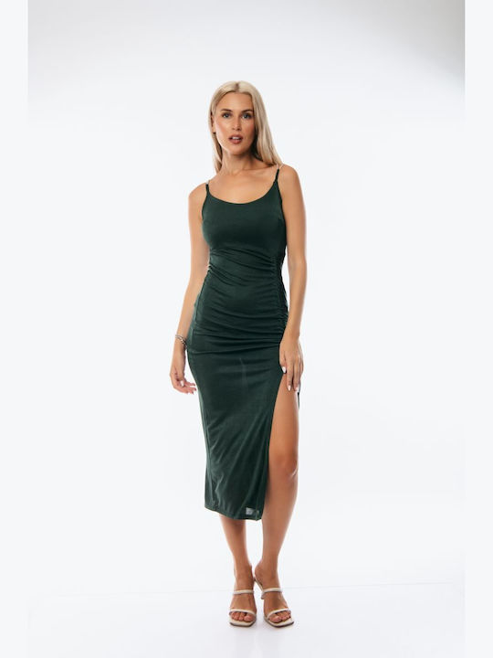 Dress Up Summer Evening Dress with Slit Green