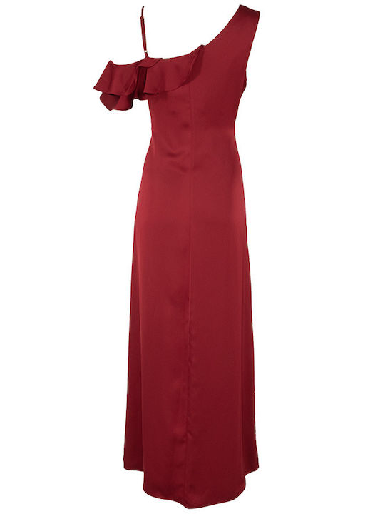 Forel Maxi Dress Satin with Ruffle Red